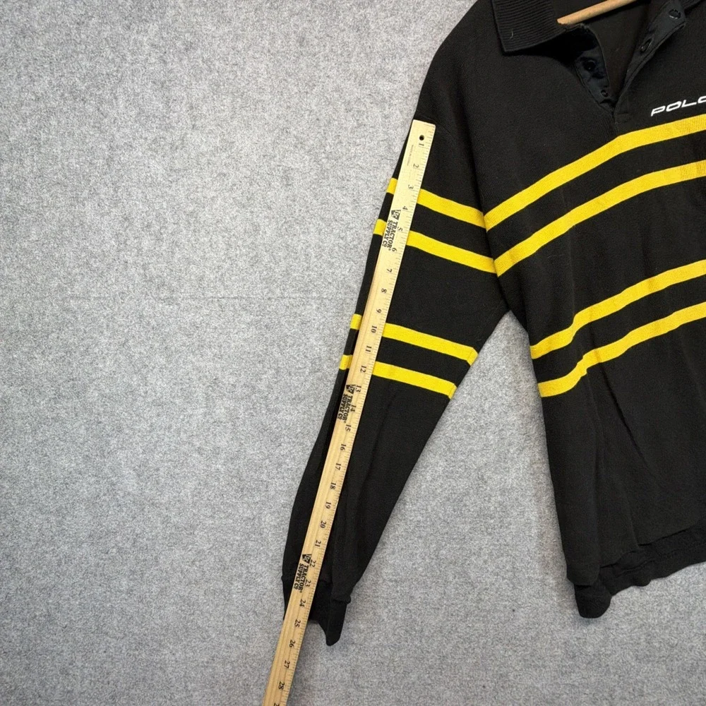 Polo Sport Ralph Lauren Knit Shirt Men Large Black Yellow Striped Long Sleeve